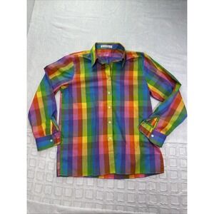 Foxcroft Rainbow Plaid Button up Shirt Top Comfort Relaxed  Size 10 Wrinkle Free